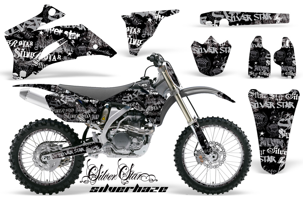 Yamaha YZ 250F 450F 02-09 Graphics Kit Silverhaze Silver BLACKBG NPs